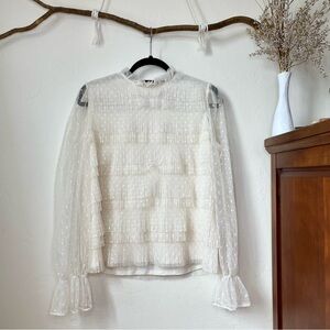 Express Cream Tiered Ruffle Mesh Blouse NWOT